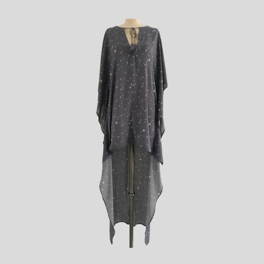 BuddyLove Gray Star Printed Chiffon Kimono Top Womens M Celestial Boho Flowy Tun
